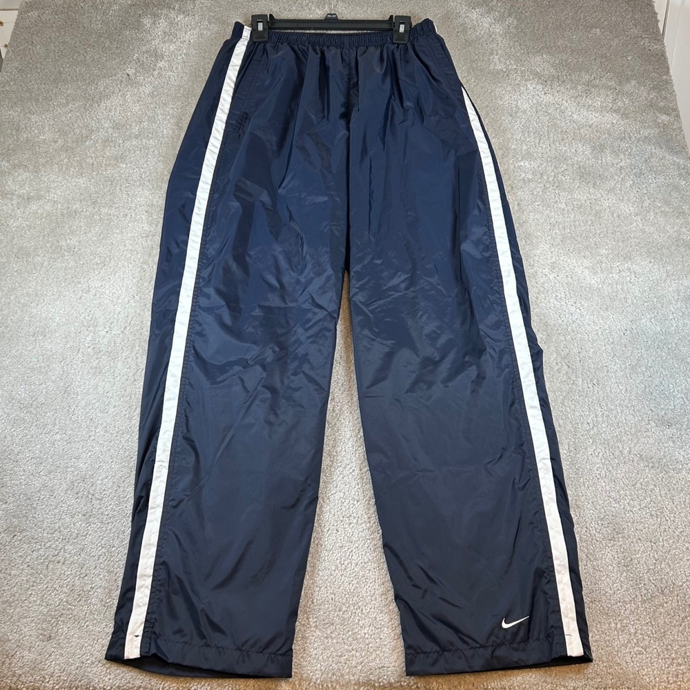 Nike Track Pants Men Large Navy Blue White Stripe Mesh Lined Windbreaker H9PAS